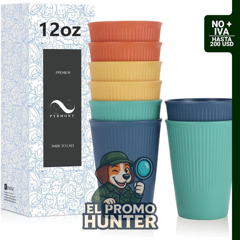 PYRMONT Vasos de Paja de Trigo, paquete de 8 vasos de plástico reutilizables de 12 oz (355 ml), irrompibles.