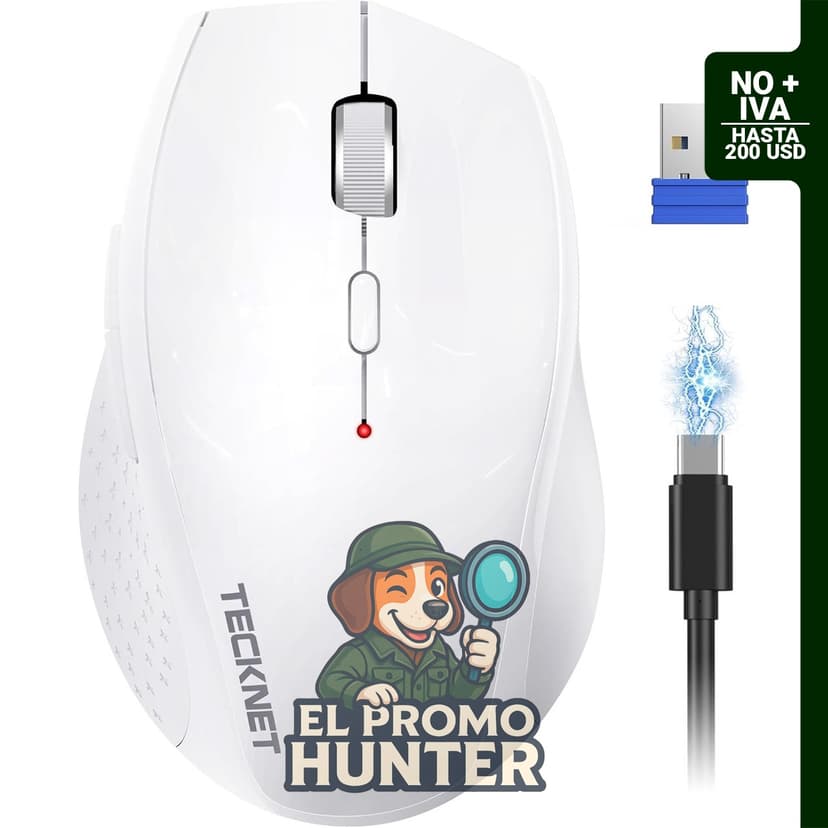 TECKNET Ratón recargable ergonómico de 2.4 GHz con 6 botones y 6400 DPI.