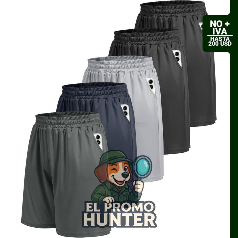 Paquete de 5 pantalones cortos deportivos para hombre, de secado rápido, con bolsillos.