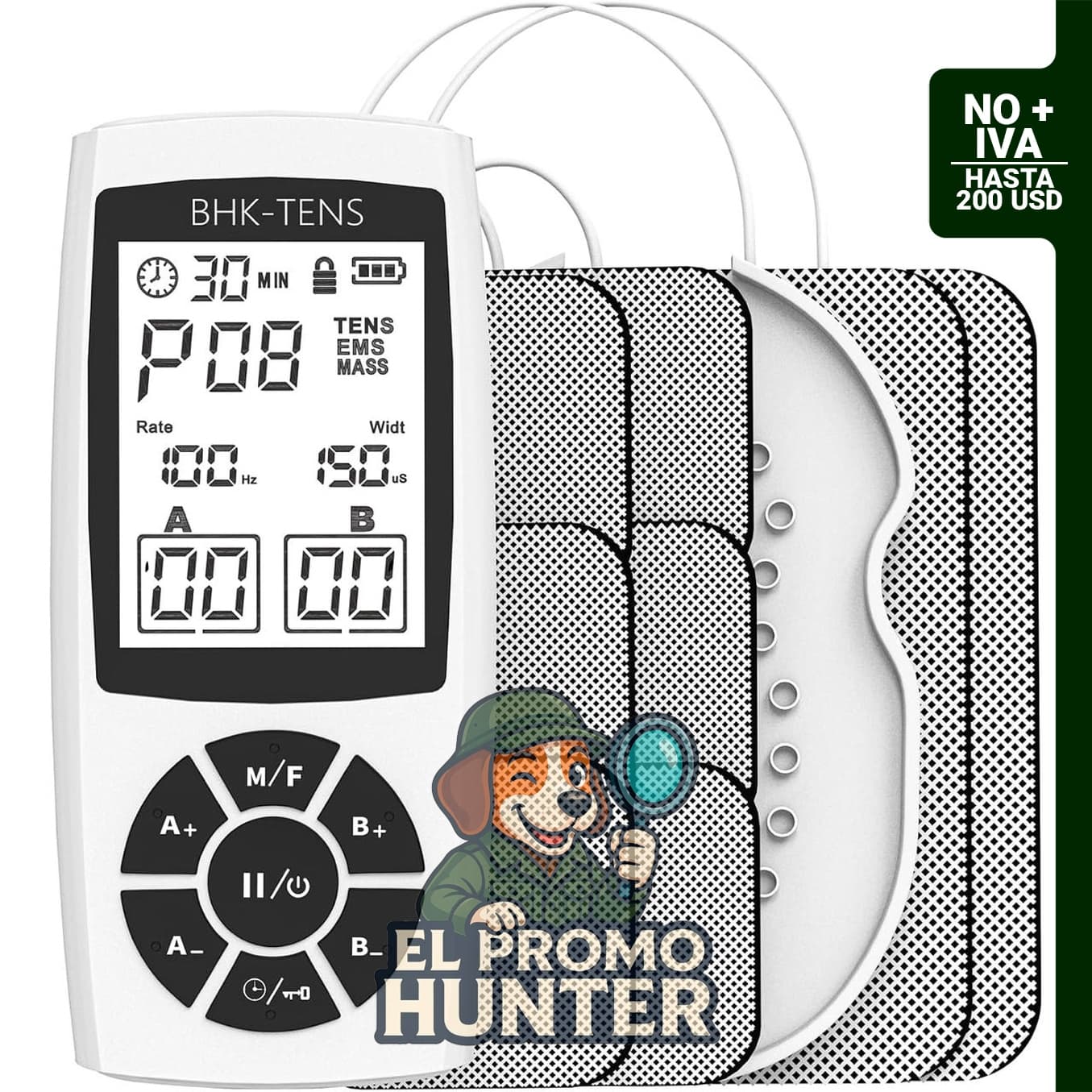 Unidad TENS recargable Estimulador muscular EMS con 22 modos y 40 niveles de intensidad, incluye 8 almohadillas.