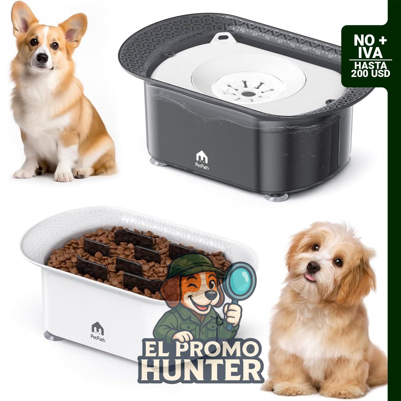 Cuenco de agua para perros, tazón antiderrames, 2 piezas, con almohadilla de ventosa.