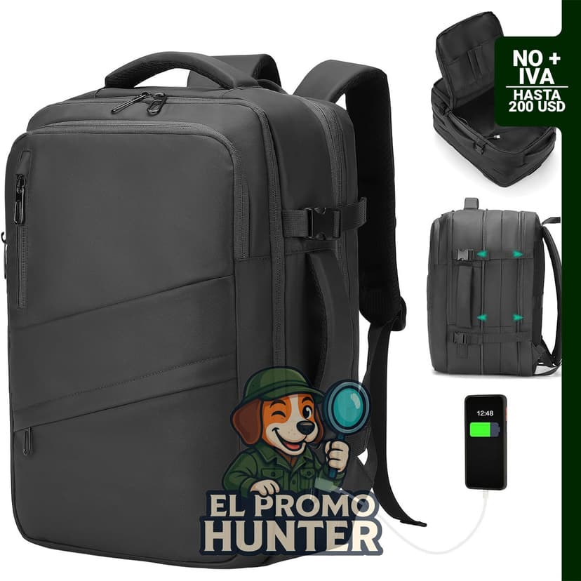 Mochila de viaje expandible para artículos, diseñada para transportar laptops y accesorios.