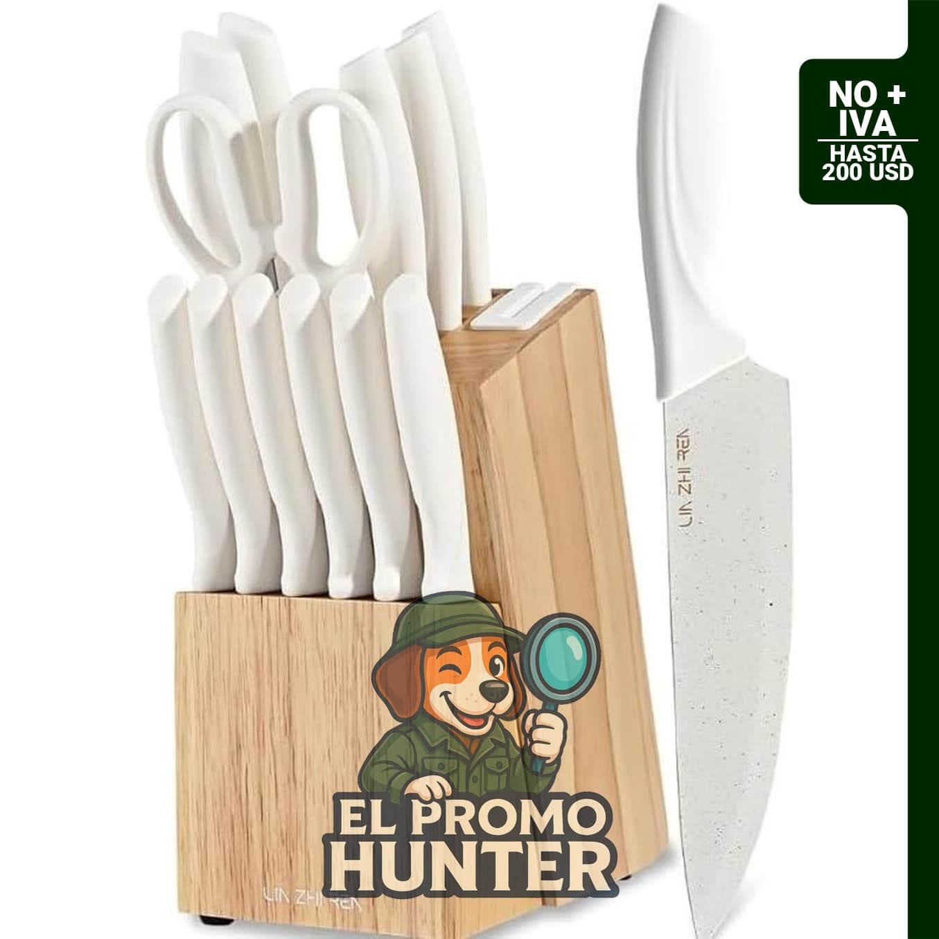 Juego de cuchillos de cocina de 15 piezas con bloque y afilador integrado, apto para lavavajillas.