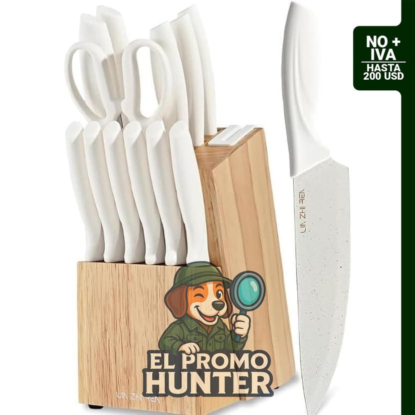 Juego de cuchillos de cocina de 15 piezas con bloque y afilador integrado, apto para lavavajillas.