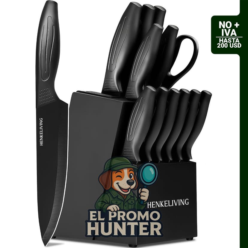 Juego de cuchillos HENKELIVING con bloque afilador integrado, apto para lavavajillas.
