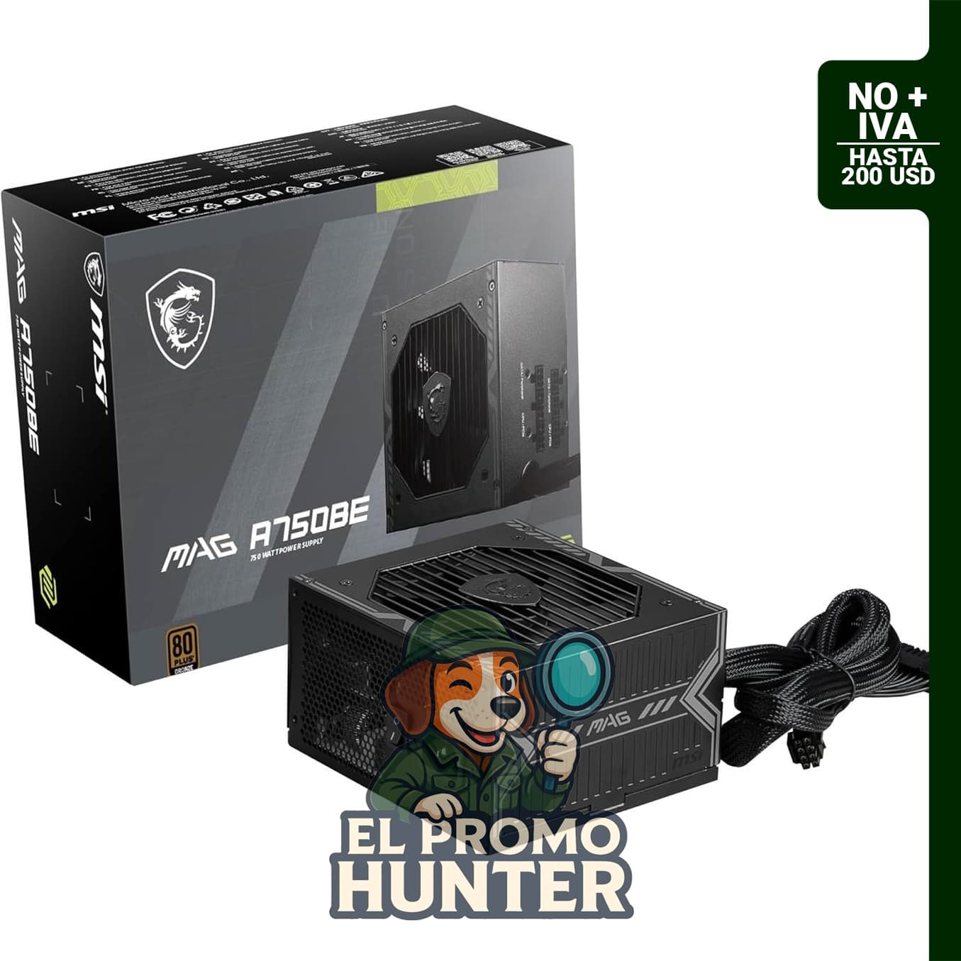 MSI MAG A750BE, fuente de alimentación semimodular ATX de 750 W, bronce 80+, con ventilador de bajo ruido y PFC activo.