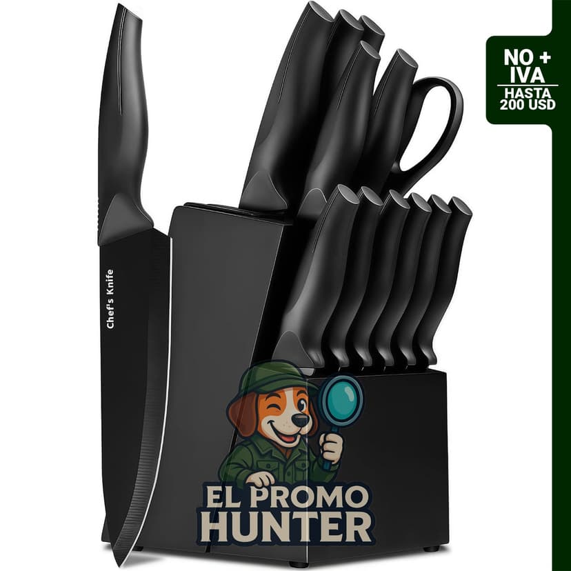 LINHAO Juego de bloques de cuchillos de cocina de 14 piezas con cuchillas de acero inoxidable de alto carbono.