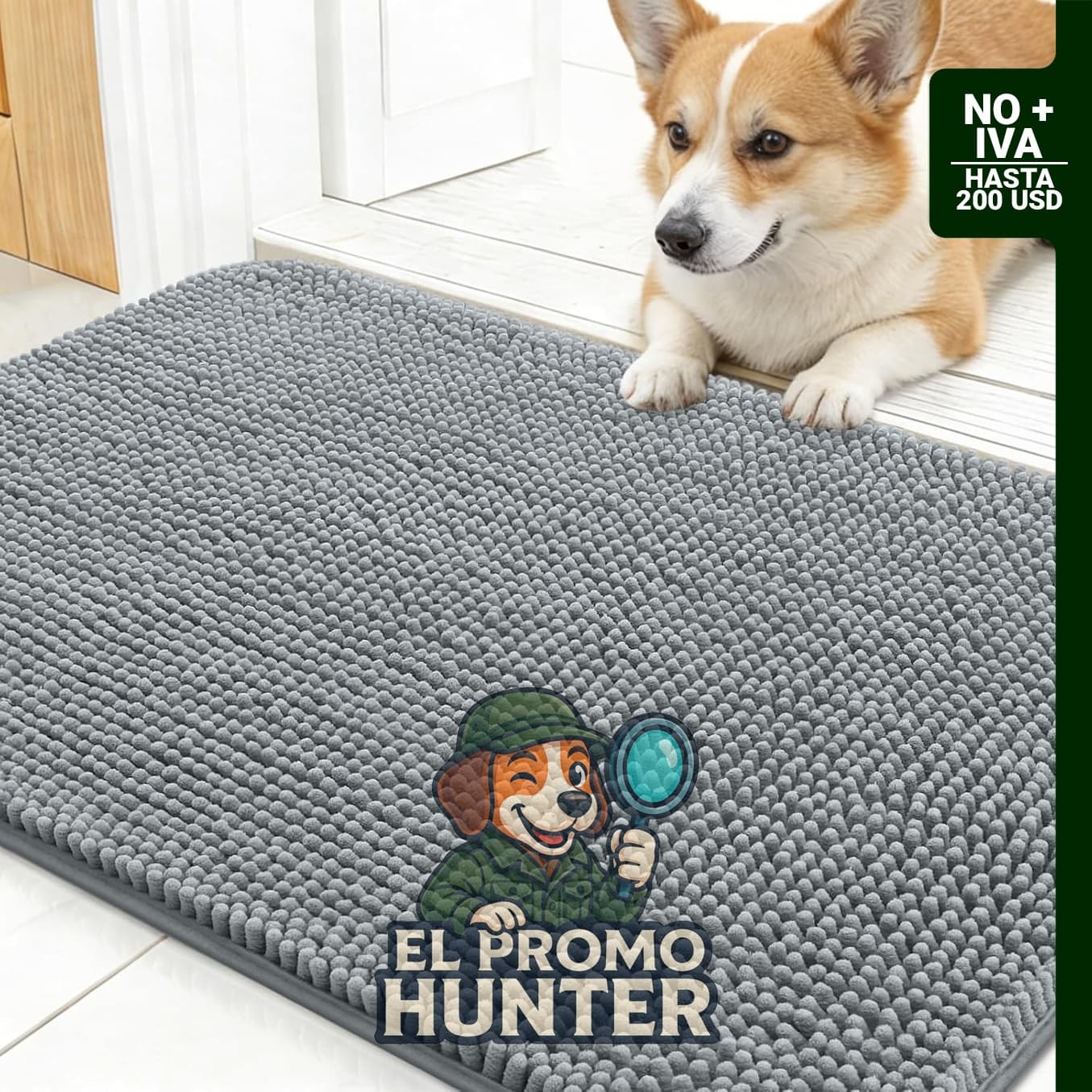 OLANLY Tapete para puerta de perro, antideslizante y lavable, 24 x 16 pulgadas (61 x 41 cm), gris.