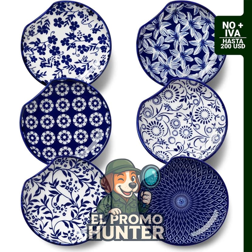 Juego de 6 soportes de cucharas de cerámica, 12.2 cm, azul y blanco, estilo granja, resistente al calor.