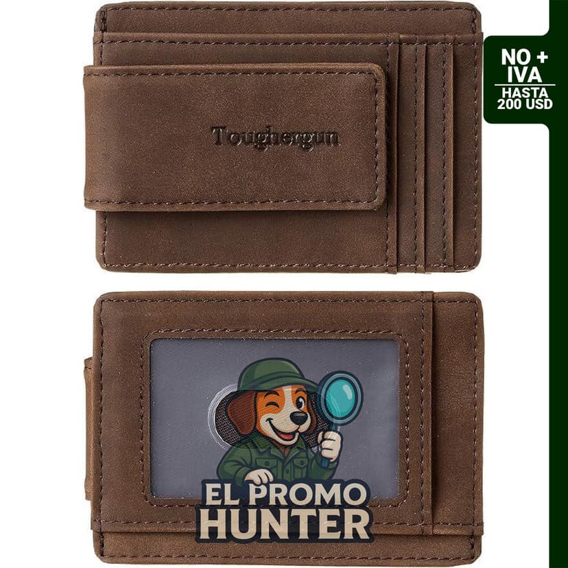 Cartera minimalista Toughergun de cuero con clip magnético y bloqueo RFID para tarjetas de crédito.