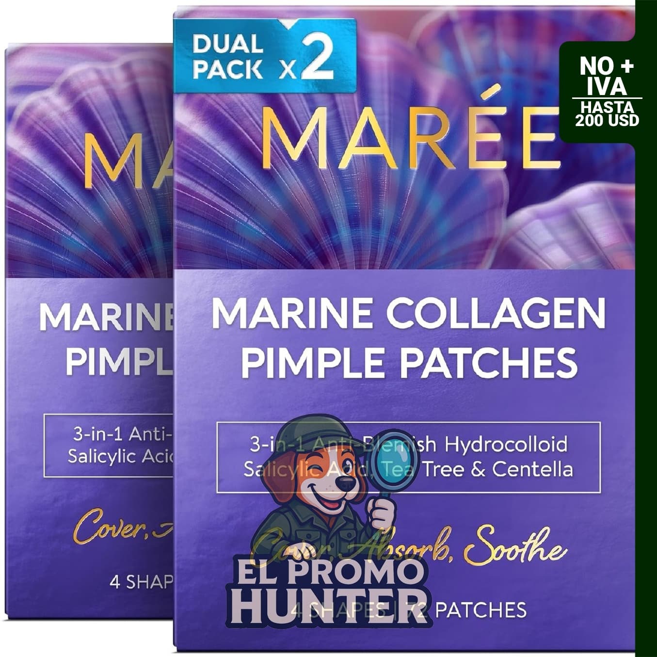 MAREE Parches Hidrocoloides en forma de estrella para el rostro, paquete de 2, con ácido salicílico y aceite de árbol de té.