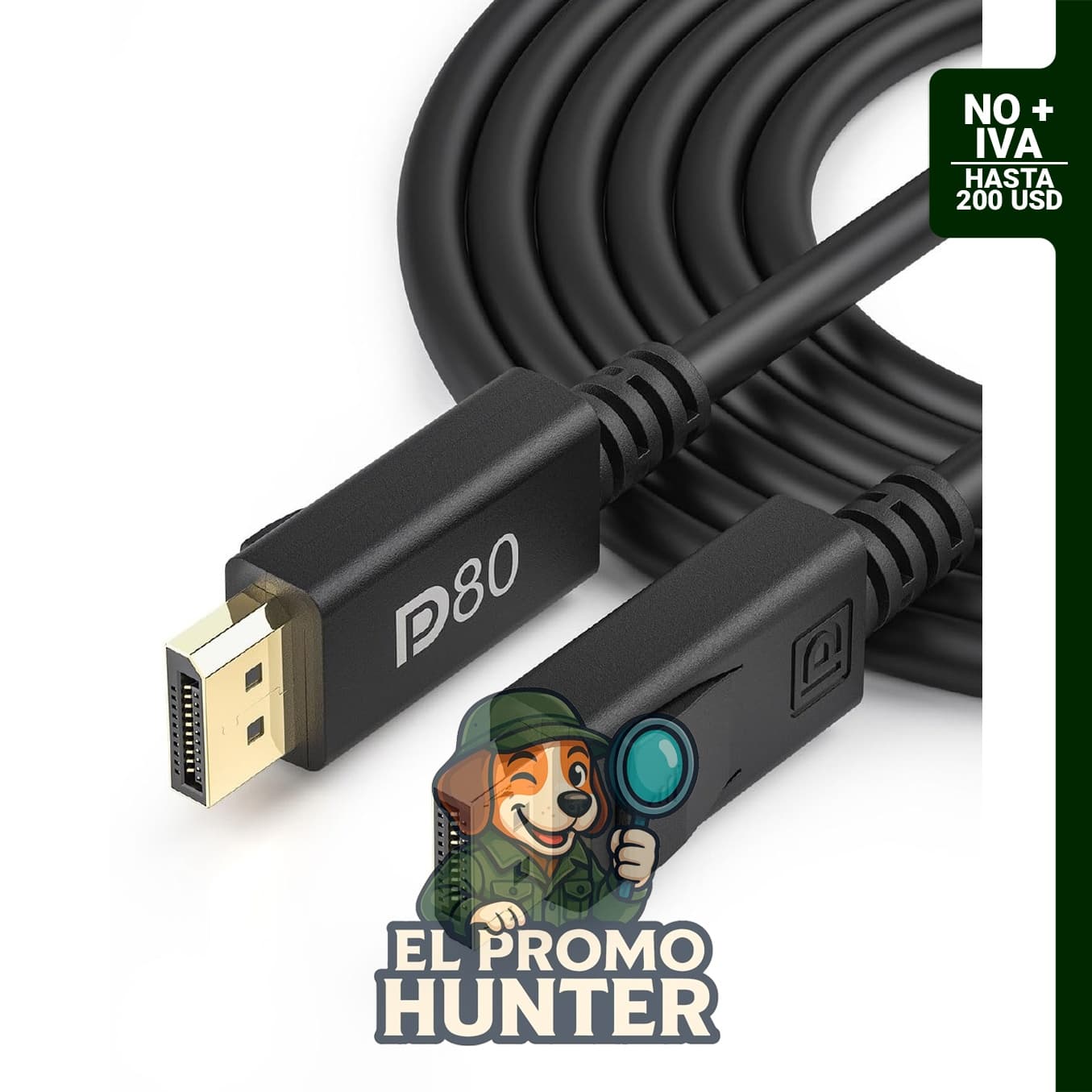 Cable DisplayPort 2.1 de 80 Gbps, compatible con resoluciones de hasta 16K a 60Hz, 8K a 120Hz y 4K a 240Hz.
