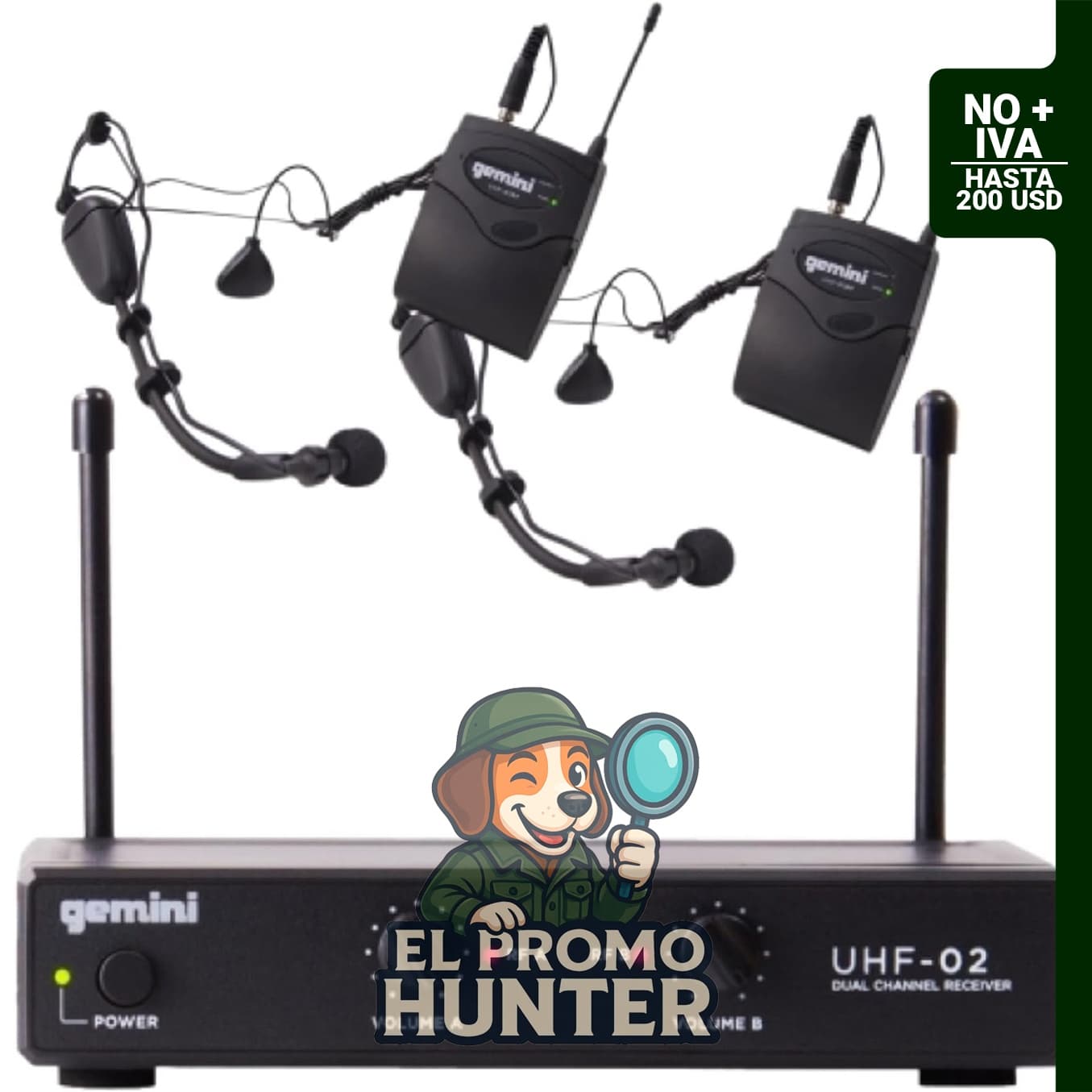 Gemini Sound UHF-02HL-S34 - Auriculares inalámbricos UHF de doble canal con micrófono de solapa.