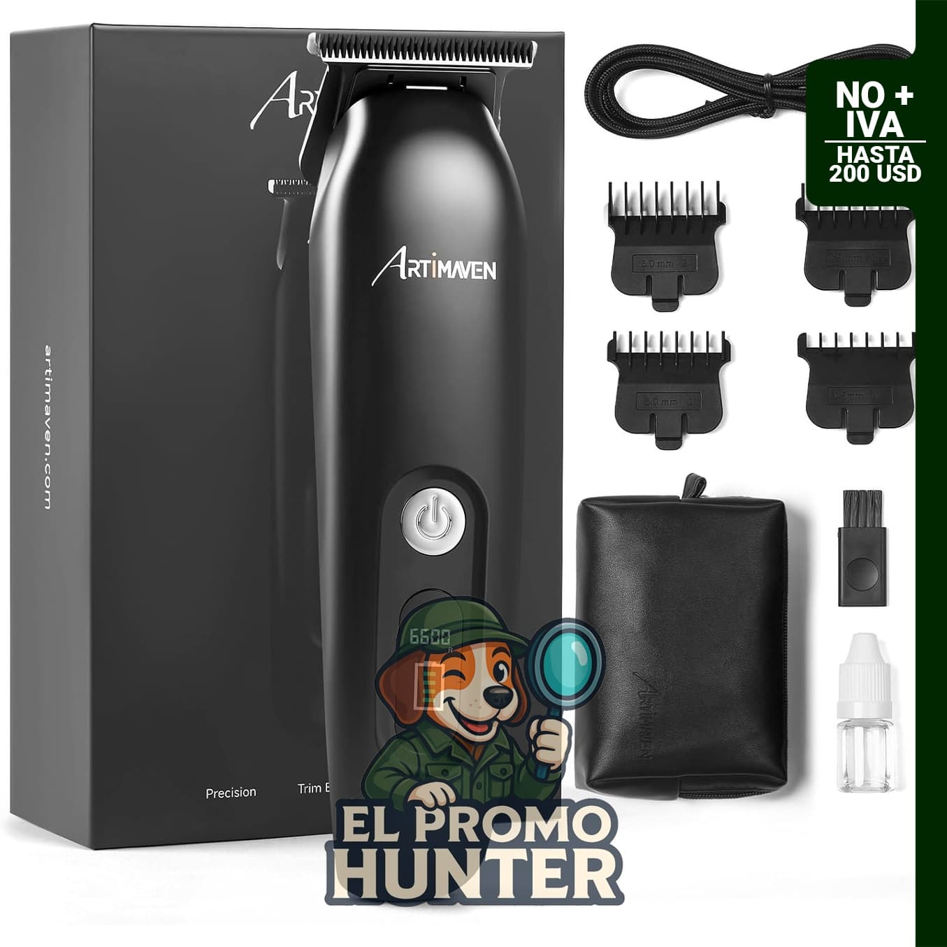 Cortadora de barba Artimaven, kit inalámbrico recargable por USB-C con hoja de precisión DLC y 150 minutos de funcionamiento.