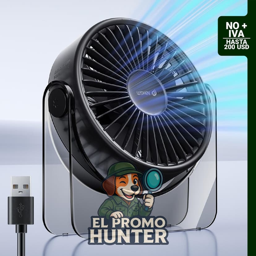 WSKEN Ventilador de escritorio USB, portátil y silencioso, con 3 velocidades y base acrílica.