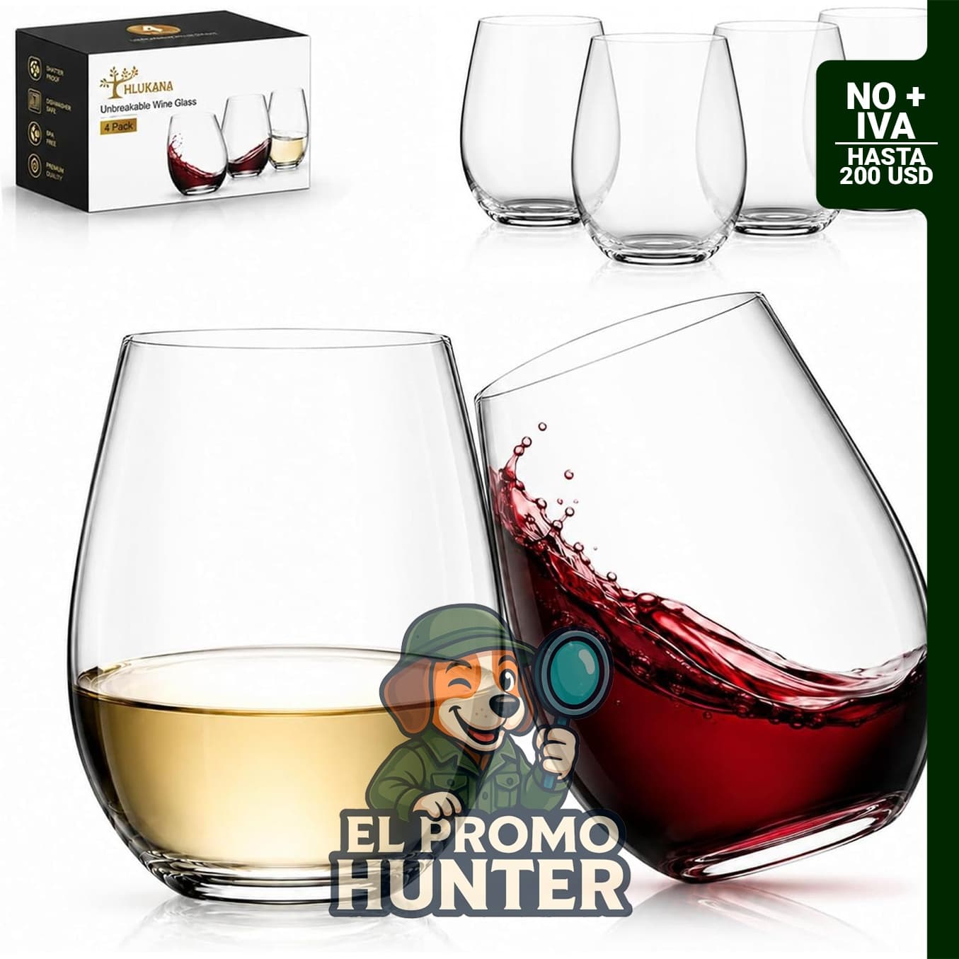 Meolibour Juego de 6 copas de vino grandes sin tallo, 17 oz (500 ml), aptas para vino tinto y blanco.