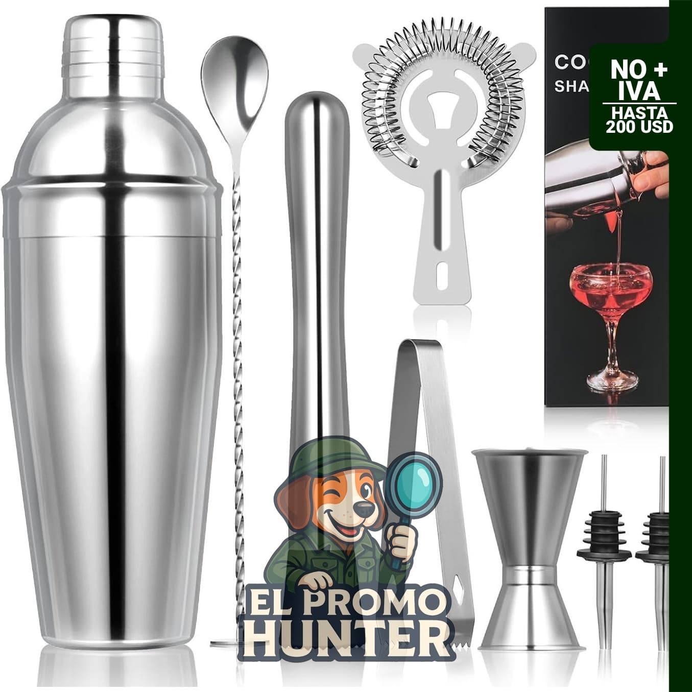 FrutPunch Juego de coctelera de 8 piezas, incluye accesorios de bartending.