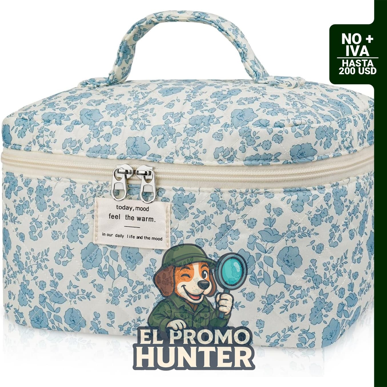 Bolsa grande de maquillaje floral para mujer, organizador acolchado de cosméticos y artículos de aseo de viaje.