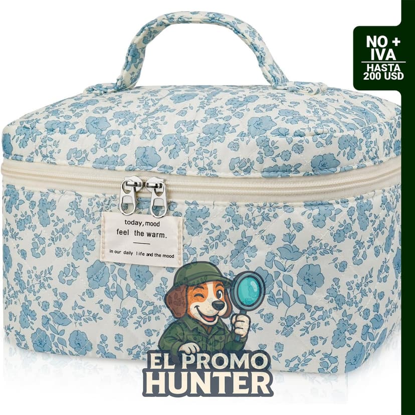 Bolsa grande de maquillaje floral para mujer, organizador acolchado de cosméticos y artículos de aseo de viaje.