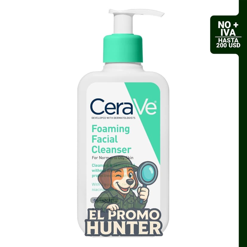 CeraVe Limpiador Facial Espumoso, lavado diario para piel grasa con ácido hialurónico, ceramidas y niacinamida.