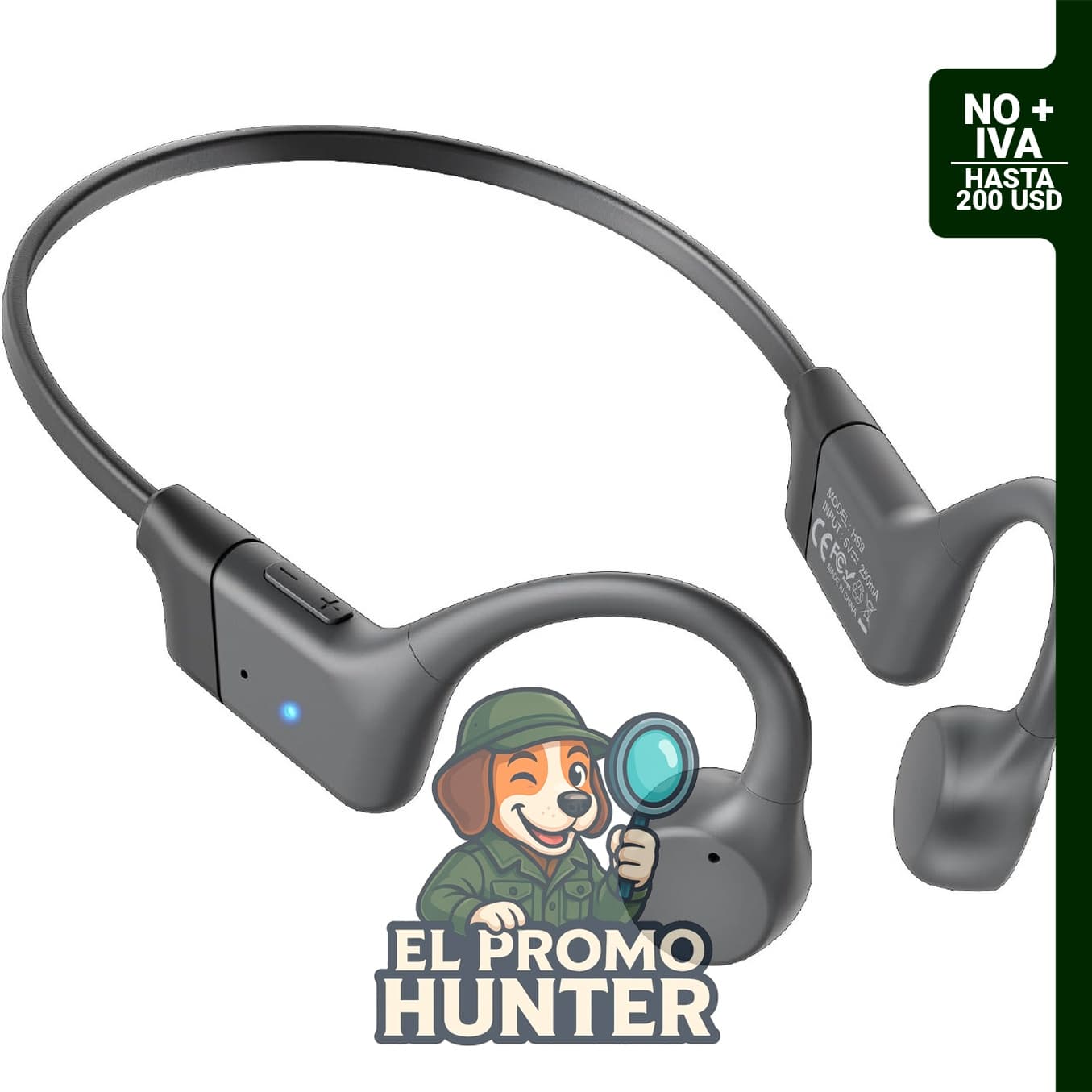 Auriculares de conducción ósea con sonido rico y diseño de oído abierto.