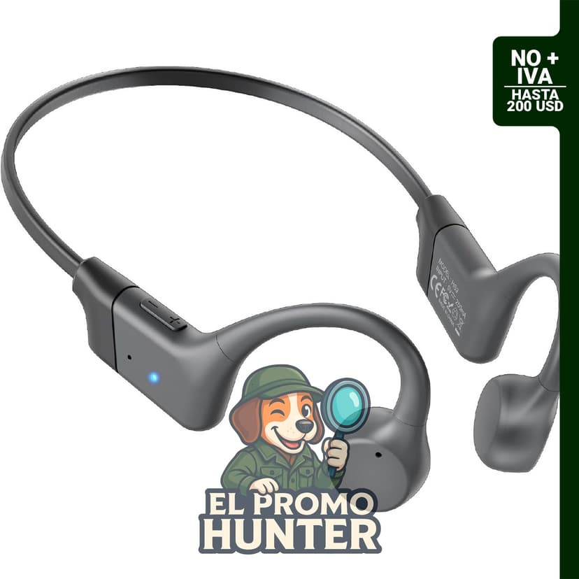Auriculares de conducción ósea con sonido rico y diseño de oído abierto.