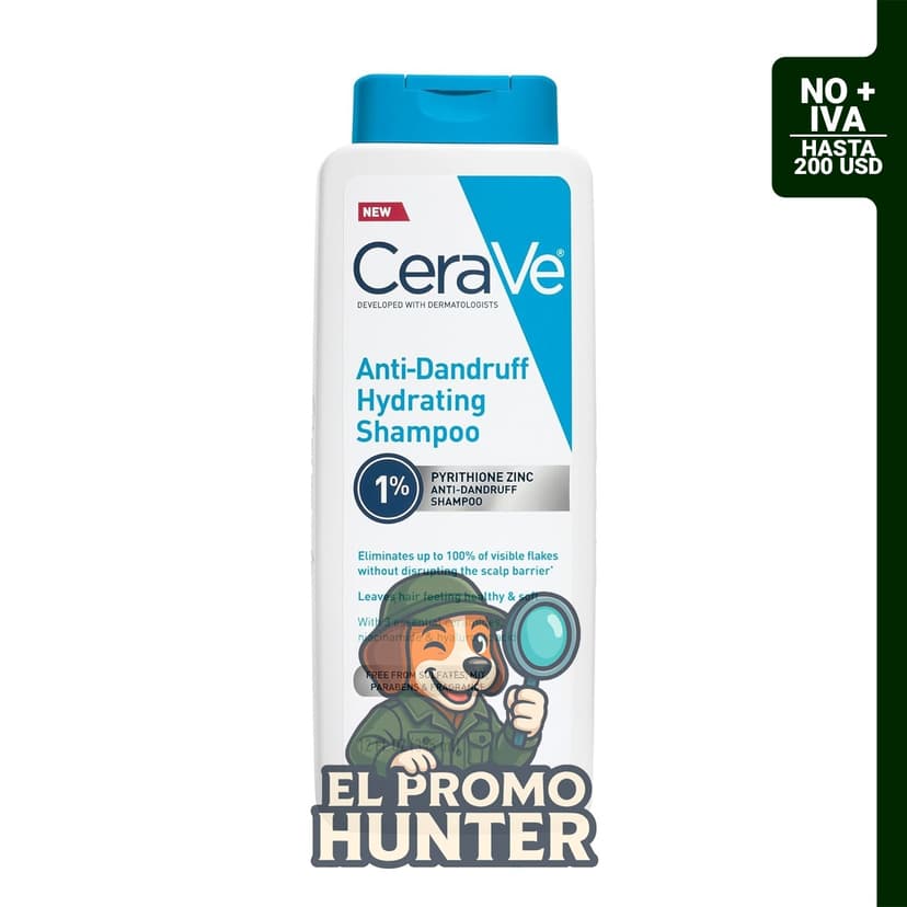 CeraVe Champú hidratante anticaspa con zinc piritiona al 1%, ceramidas, niacinamida y ácido hialurónico.