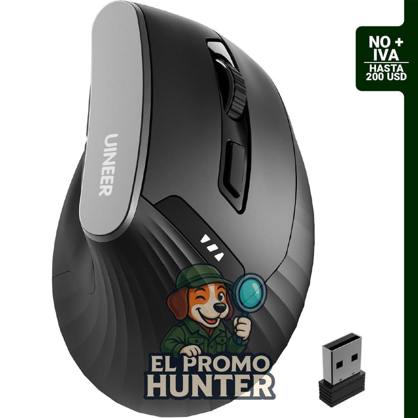 Uineer Ratón ergonómico vertical inalámbrico de 2.4 GHz con 4 niveles de DPI ajustables.