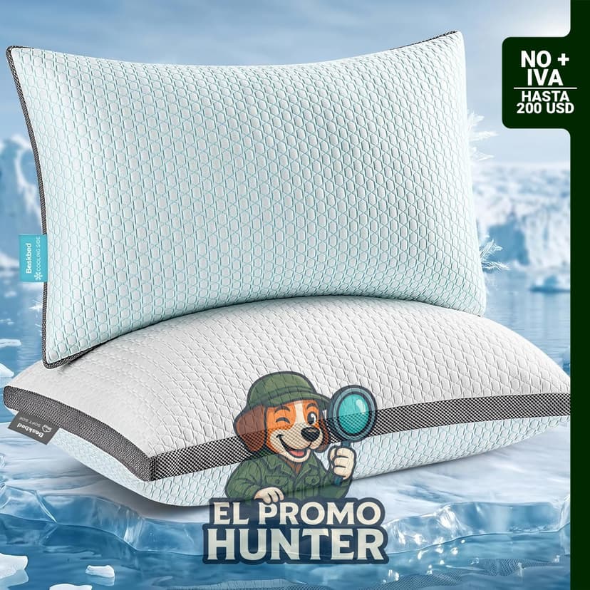 Juego de 2 almohadas refrescantes Baskbed tamaño Queen, espuma ajustable.