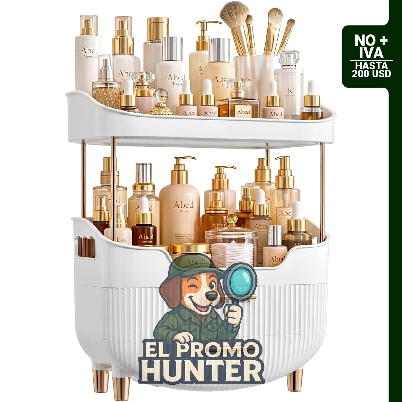 Organizador de maquillaje de 4 niveles con 2 cajones, ideal para almacenamiento en baño o tocador.