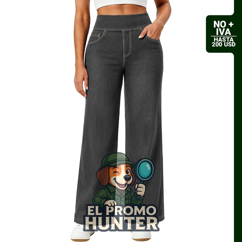 AVAMO Pantalones Vaqueros de Pierna Ancha para Mujer, elásticos, de tirante, cintura alta, con 4 bolsillos.