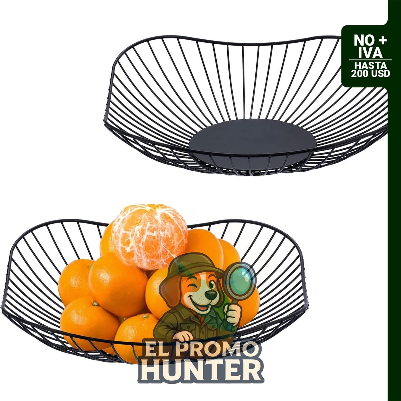 Pack de 2 cestas fruteras de acero negro de 31 cm.