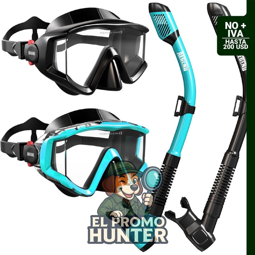 Aegend equipo de snorkel para adultos, incluye máscara de buceo y esnórquel seco, vista panorámica antivaho.
