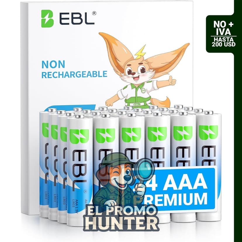 EBL Paquete de 24 pilas AAA alcalinas de 1.5 V, con potencia alcalina de larga duración y 10 años de vida útil.