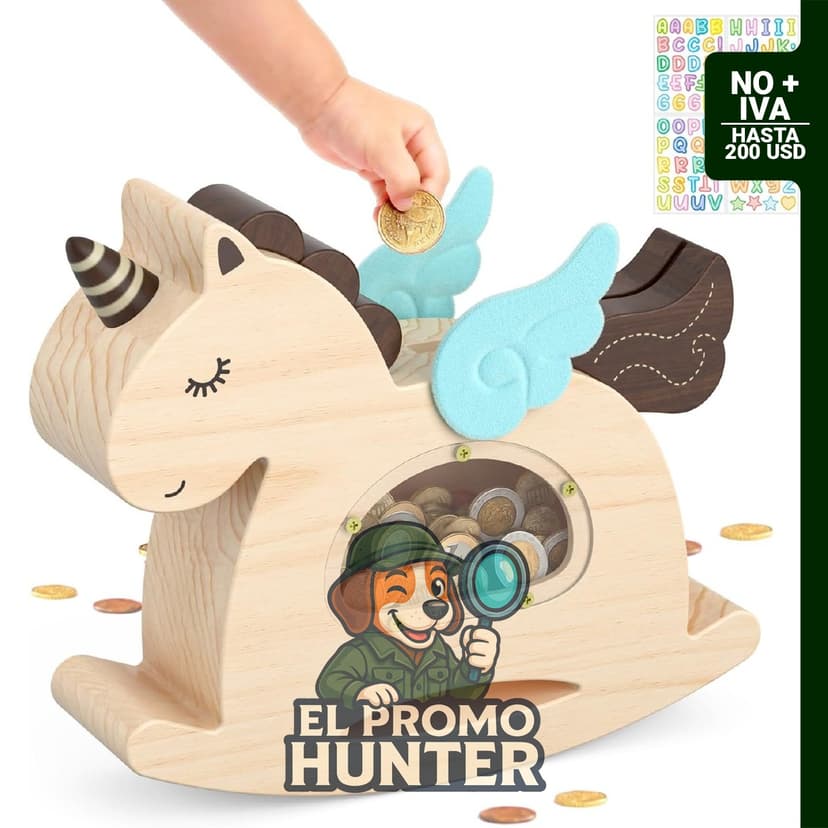 Alcancía de unicornio de madera, caja de ahorro irrompible para niños.