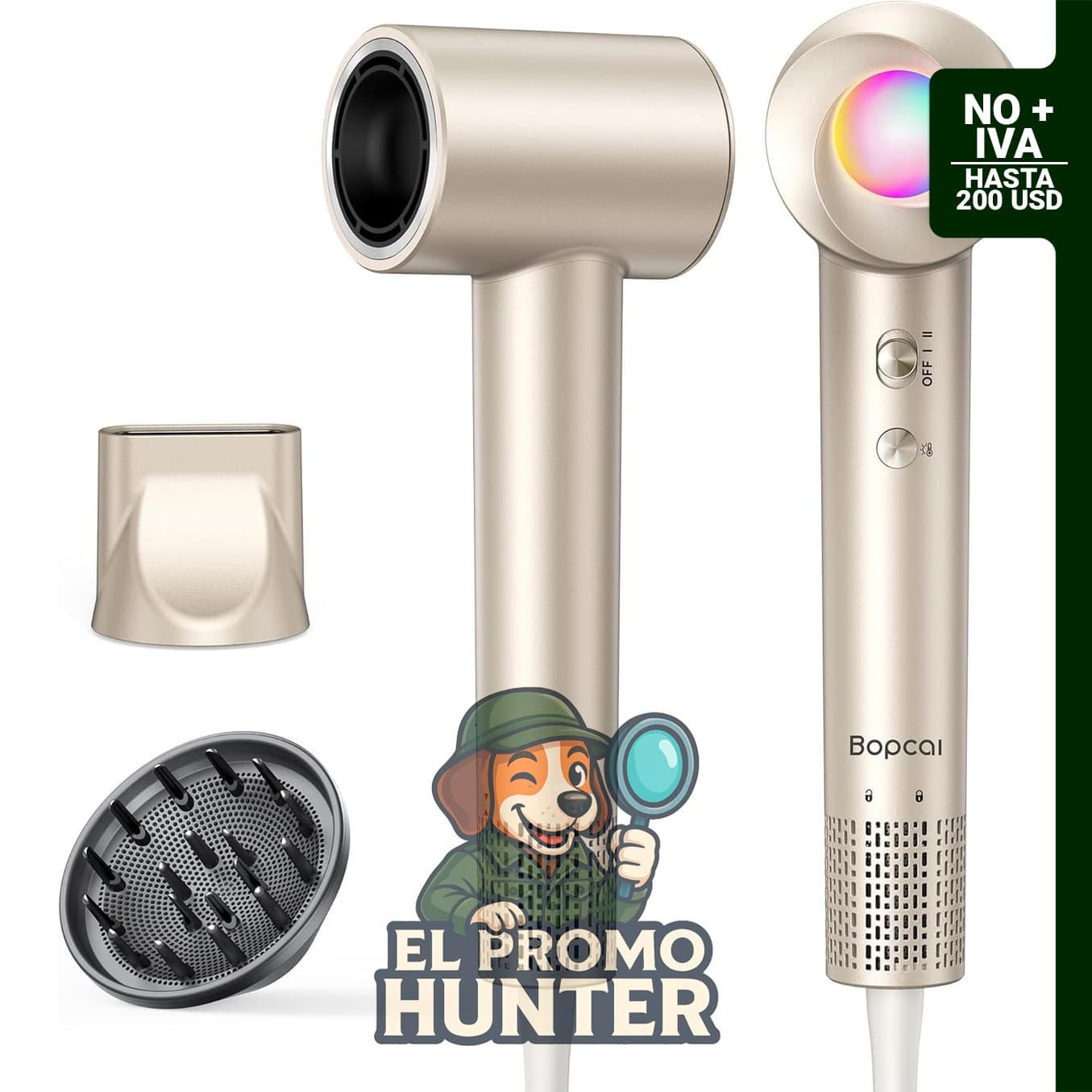 Secador de pelo iónico de alta velocidad, 160,000 rpm, con difusor para secado rápido.