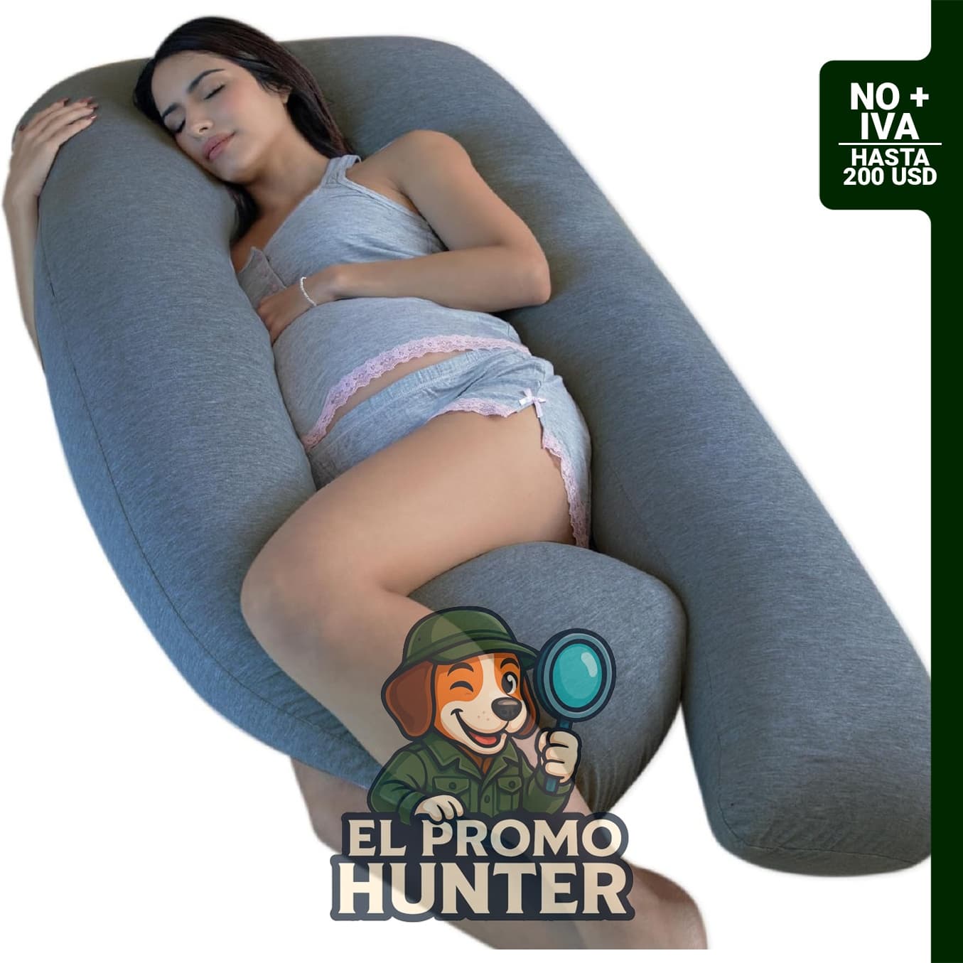 Almohada de embarazo para dormir de lado, diseñada para brindar soporte corporal.