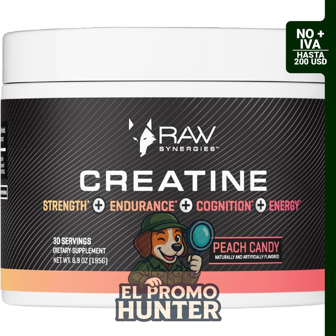 RAW Synergies Caramelo de Creatina Melocotón, 30 porciones.