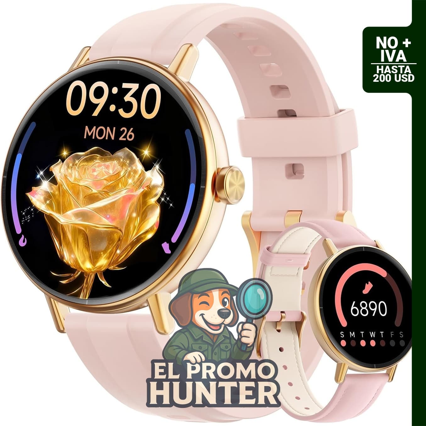 Reloj inteligente para mujer con pantalla táctil de 1.57", compatible con iPhone, Samsung y Android. Monitorea frecuencia cardíaca, SpO2 y sueño, con resistencia al agua IP68 y más de 110 modos deportivos.