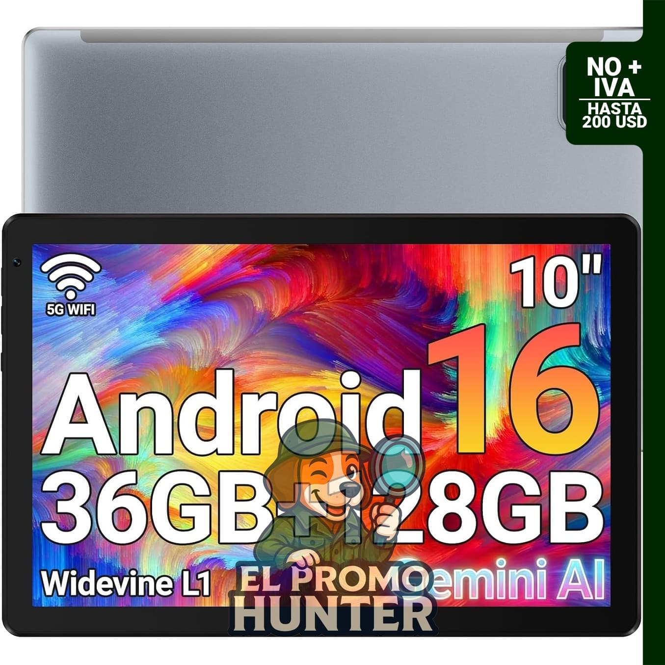 Tablet Android de 10.1" con procesador Octa-core, 36GB de RAM y 128GB de almacenamiento, cámara dual.