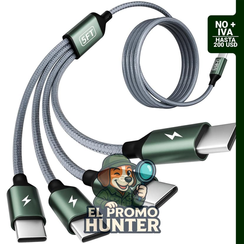 Cable de carga múltiple USB C con 4 conectores tipo C, divisor USB C 1 en 4 salidas.