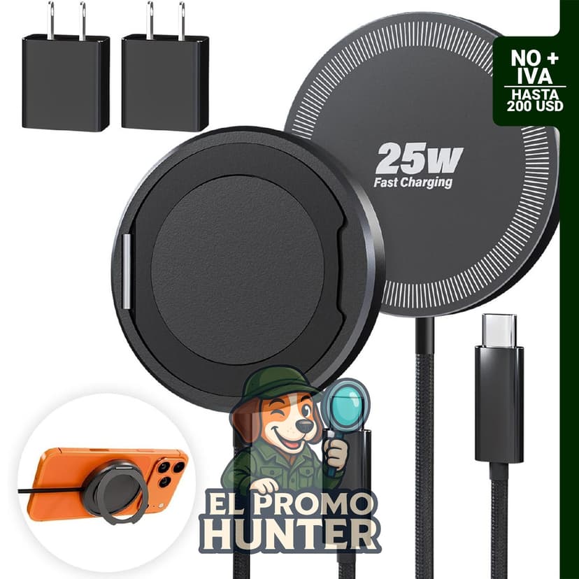 Paquete de 2 cargadores magnéticos inalámbricos de 25 W para iPhone, con soporte y cable de 6 pies.
