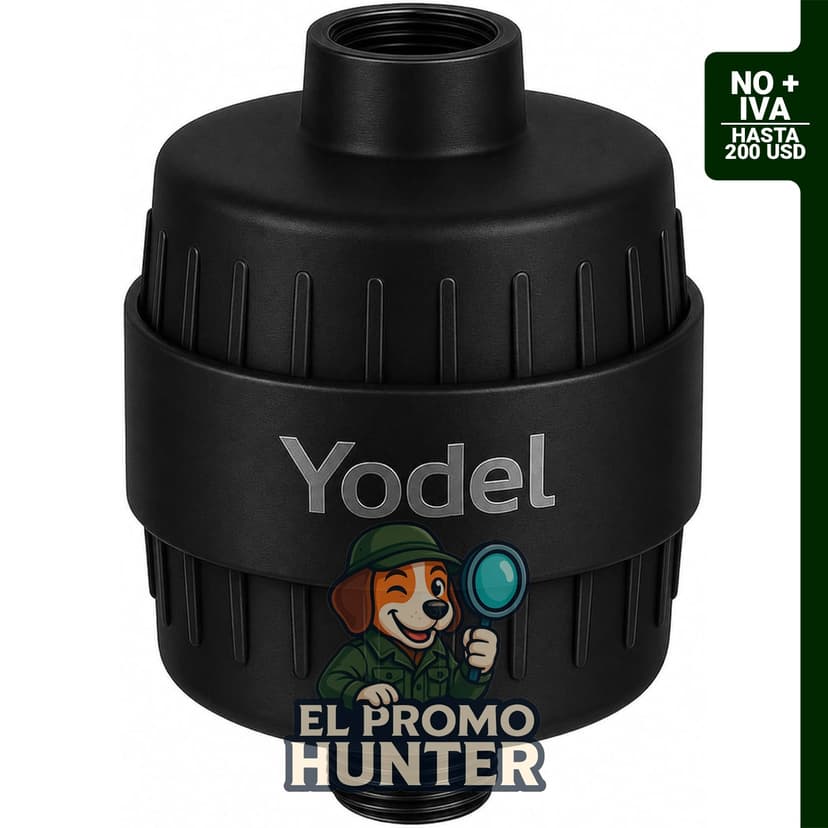 Filtro de ducha Yodel negro mate, diseñado para agua dura, elimina cloro y flúor.