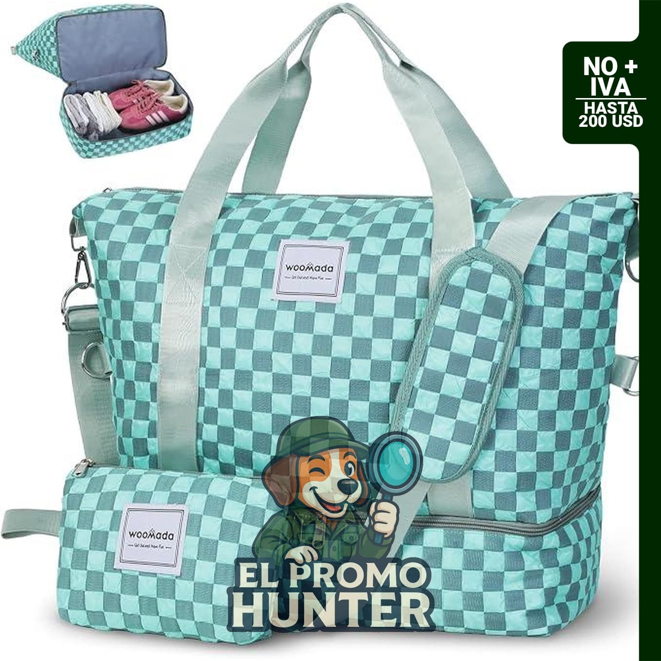WOOMADA Bolsa de fin de semana para mujer, incluye compartimento para zapatos y bolsillo húmedo.