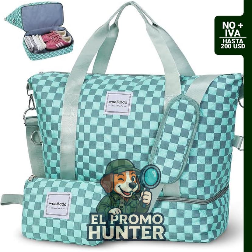 WOOMADA Bolsa de fin de semana para mujer, incluye compartimento para zapatos y bolsillo húmedo.