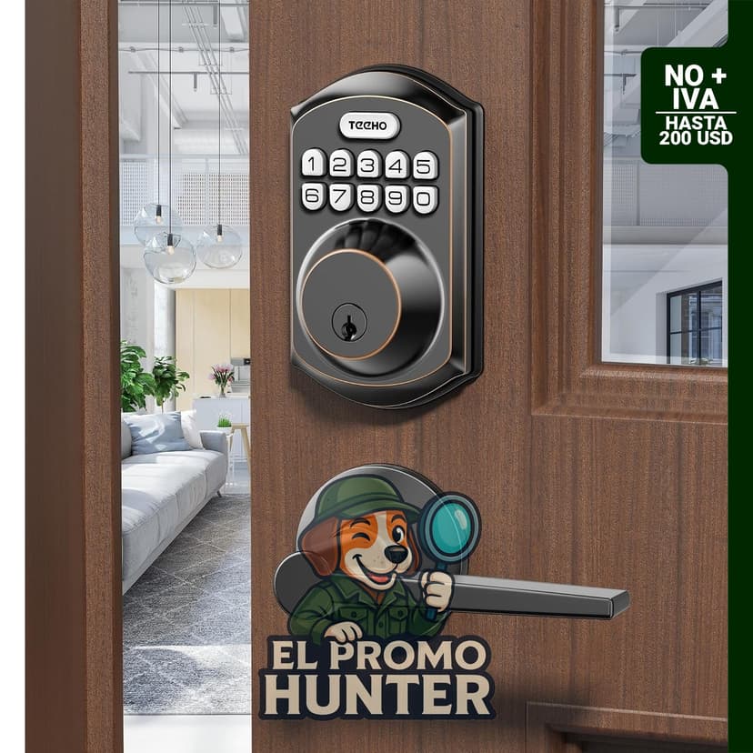 TEEHO TE001L Cerradura electrónica de puerta de entrada sin llave con 2 asas y bloqueo automático.