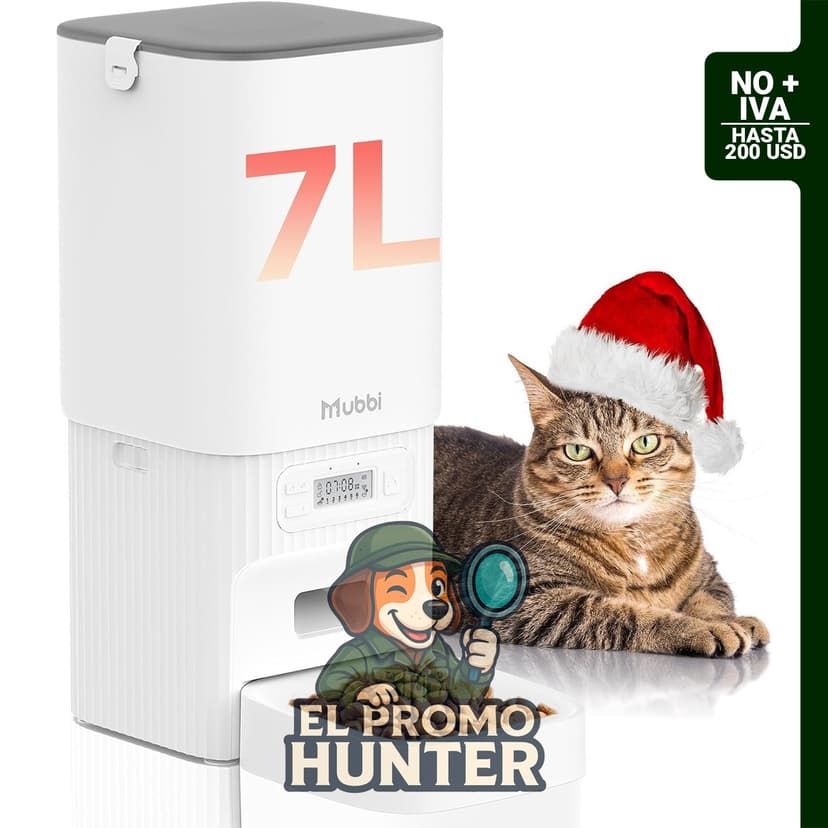 Dispensador automático de comida para gatos de 7 L (29 tazas) con bolsa desecante, programable para 1 a 6 comidas.