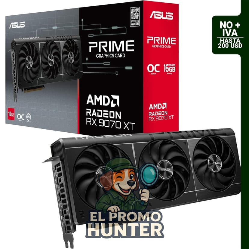 ASUS Prime Radeon™ RX 9070 XT OC Edition - Tarjeta gráfica con PCIe 5.0, HDMI/DP 2.1 y diseño de ranuras 2.5.