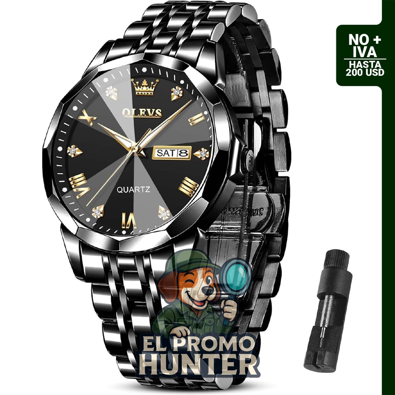 Reloj OLEVS para hombres, resistente al agua, disponible en colores plata, oro, azul y negro.