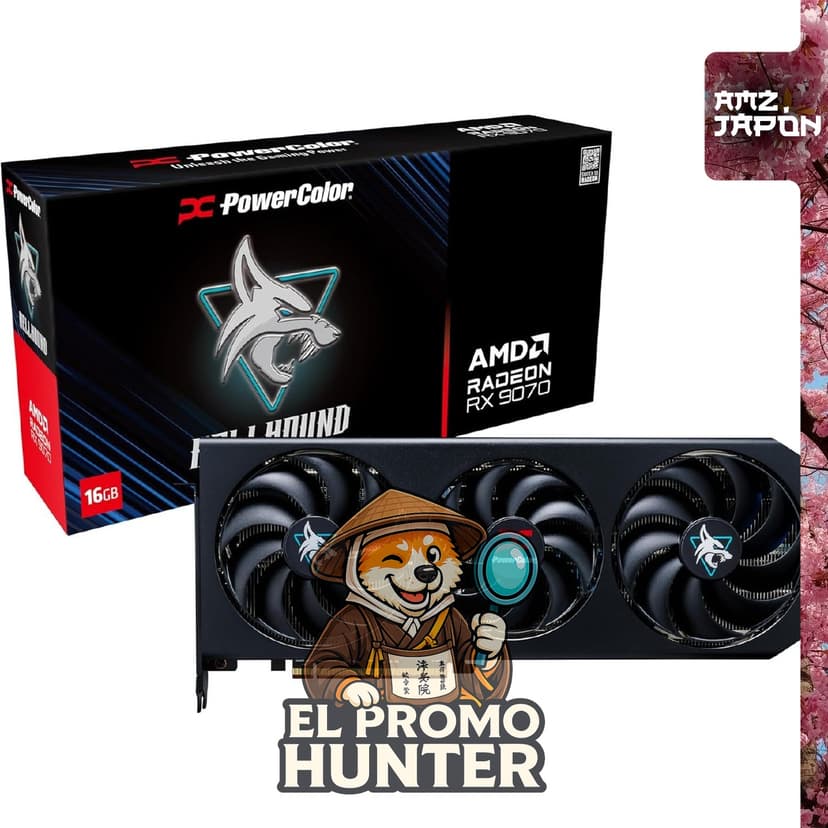 PowerColor AMD Radeon RX 9070, tarjeta gráfica GDDR6 de 16 GB.